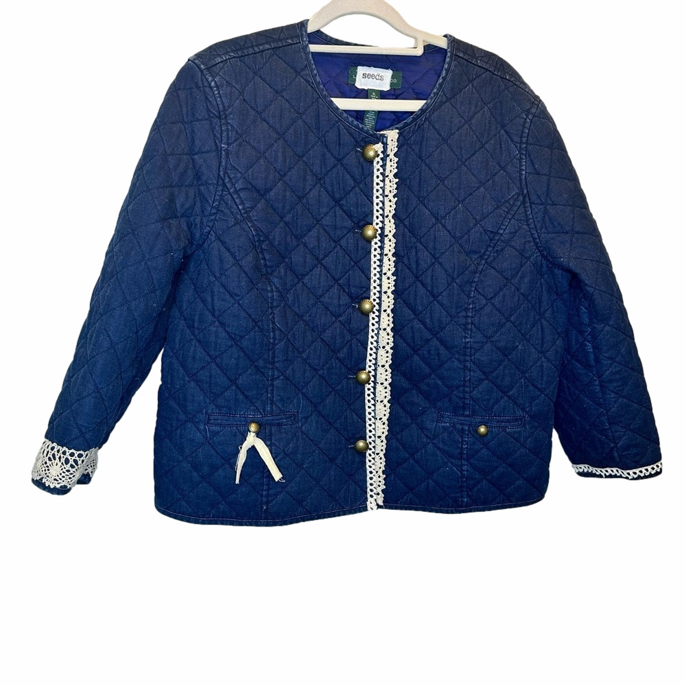 Ralph Lauren Blue Quilted Crochet Denim Jacket Size Small